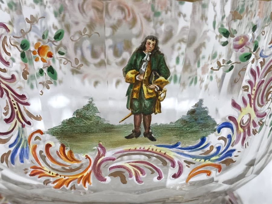 JUST ADDED - Stunning Vintage French Hand-Painted Gold Rimmed 35 Piece Crystal Glassware Includes: Stemware, Glasses, Plates, Saucers, Bowls (MOE) [Photo 30]