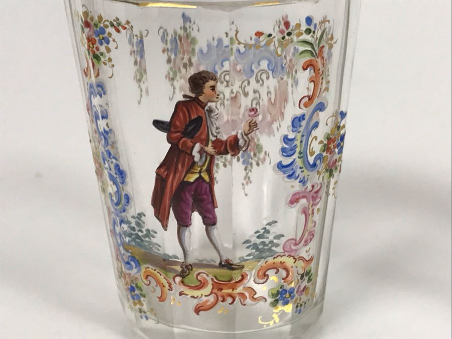 JUST ADDED - Stunning Vintage French Hand-Painted Gold Rimmed 35 Piece Crystal Glassware Includes: Stemware, Glasses, Plates, Saucers, Bowls (MOE) [Photo 52]