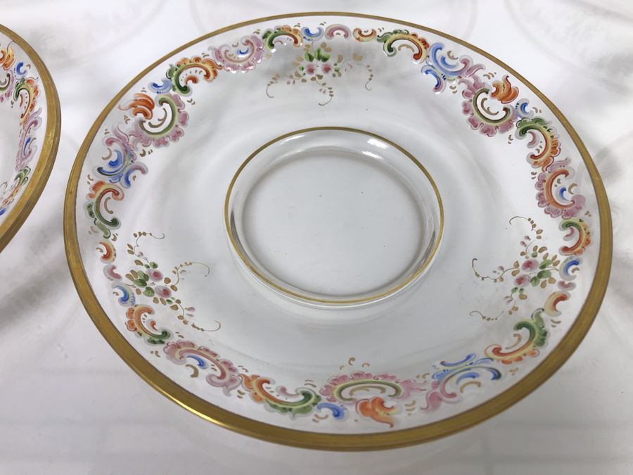 JUST ADDED - Stunning Vintage French Hand-Painted Gold Rimmed 35 Piece Crystal Glassware Includes: Stemware, Glasses, Plates, Saucers, Bowls (MOE) [Photo 66]