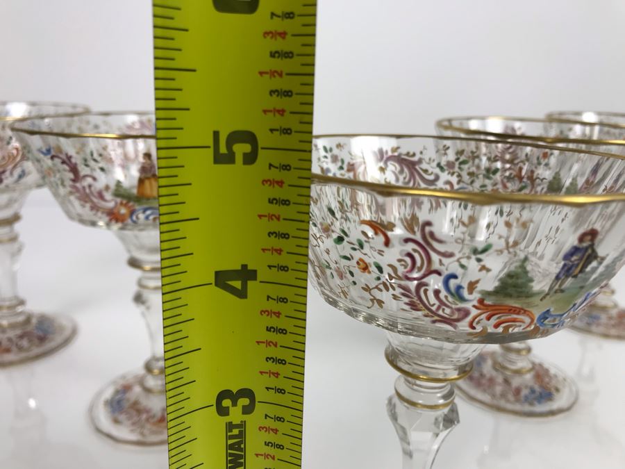 JUST ADDED - Stunning Vintage French Hand-Painted Gold Rimmed 35 Piece Crystal Glassware Includes: Stemware, Glasses, Plates, Saucers, Bowls (MOE) [Photo 27]