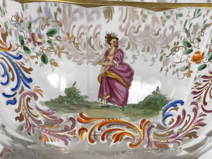 JUST ADDED - Stunning Vintage French Hand-Painted Gold Rimmed 35 Piece Crystal Glassware Includes: Stemware, Glasses, Plates, Saucers, Bowls (MOE) [Photo 37]