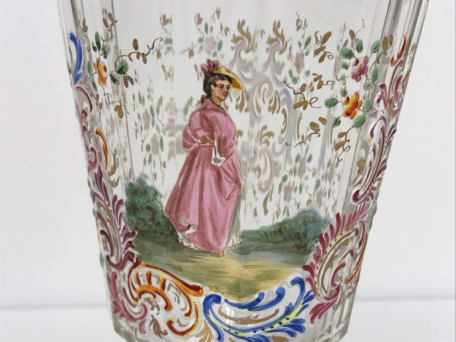 JUST ADDED - Stunning Vintage French Hand-Painted Gold Rimmed 35 Piece Crystal Glassware Includes: Stemware, Glasses, Plates, Saucers, Bowls (MOE) [Photo 12]