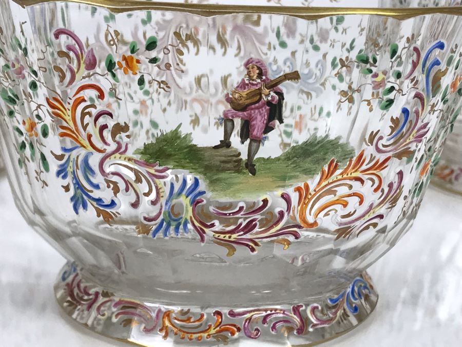 JUST ADDED - Stunning Vintage French Hand-Painted Gold Rimmed 35 Piece Crystal Glassware Includes: Stemware, Glasses, Plates, Saucers, Bowls (MOE) [Photo 32]