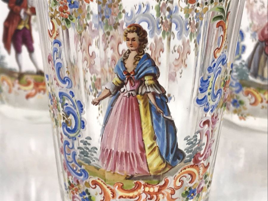 JUST ADDED - Stunning Vintage French Hand-Painted Gold Rimmed 35 Piece Crystal Glassware Includes: Stemware, Glasses, Plates, Saucers, Bowls (MOE) [Photo 49]