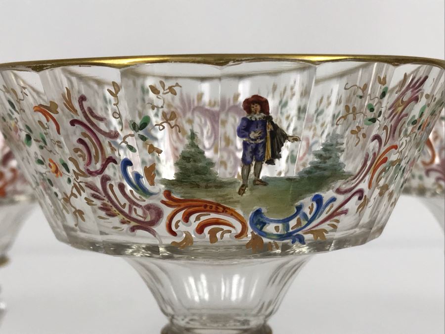 JUST ADDED - Stunning Vintage French Hand-Painted Gold Rimmed 35 Piece Crystal Glassware Includes: Stemware, Glasses, Plates, Saucers, Bowls (MOE) [Photo 21]