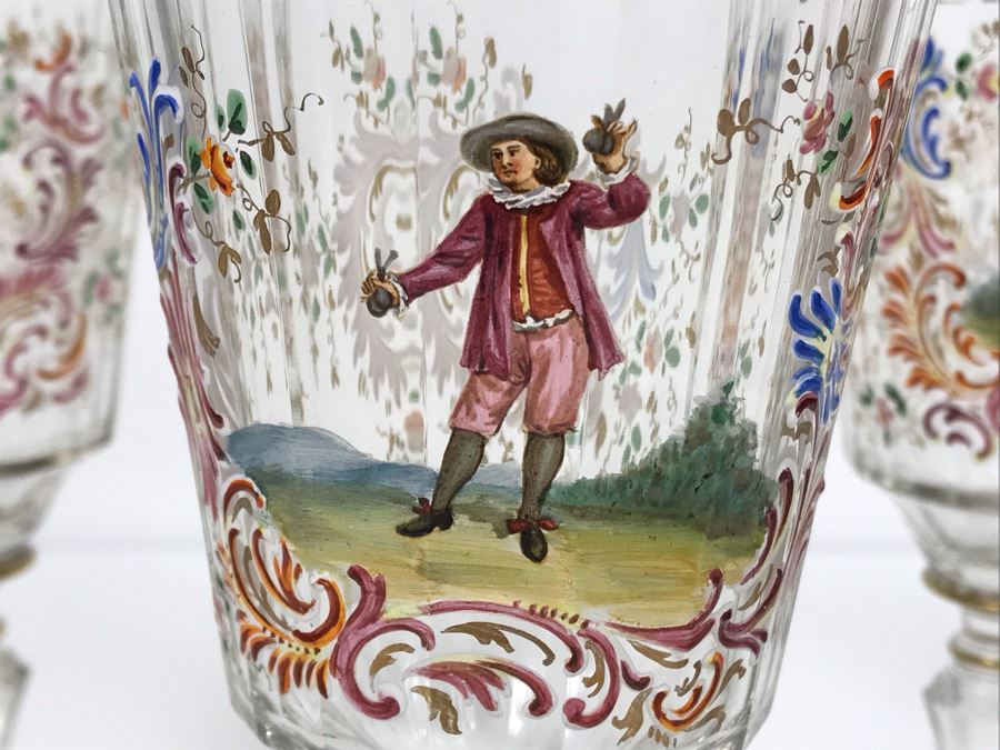 JUST ADDED - Stunning Vintage French Hand-Painted Gold Rimmed 35 Piece Crystal Glassware Includes: Stemware, Glasses, Plates, Saucers, Bowls (MOE) [Photo 10]