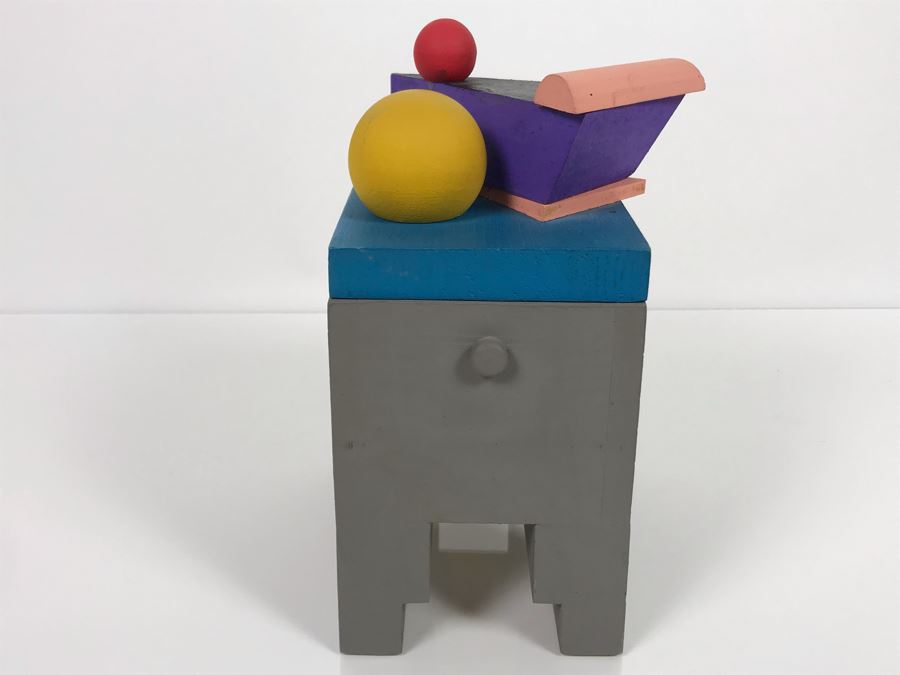 JUST ADDED - Signed Ray Jacobs (1928-2010)  California Artist Wooden Art Box With Lid 7W X 5D X 8.75H [Photo 6]