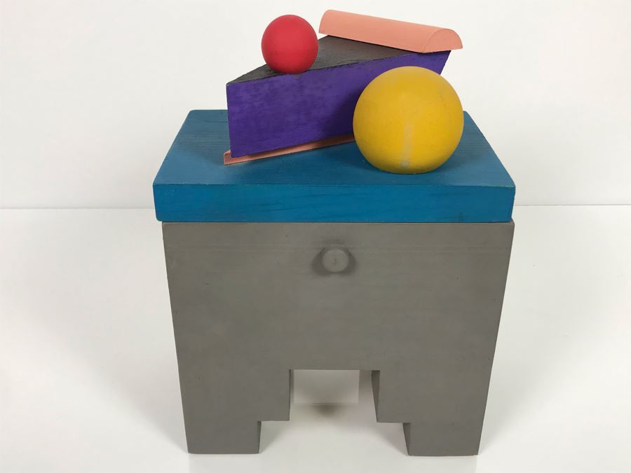 JUST ADDED - Signed Ray Jacobs (1928-2010)  California Artist Wooden Art Box With Lid 7W X 5D X 8.75H