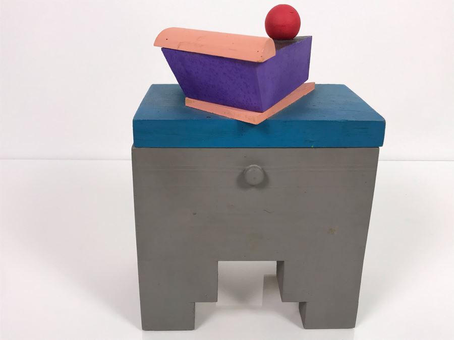 JUST ADDED - Signed Ray Jacobs (1928-2010)  California Artist Wooden Art Box With Lid 7W X 5D X 8.75H [Photo 5]