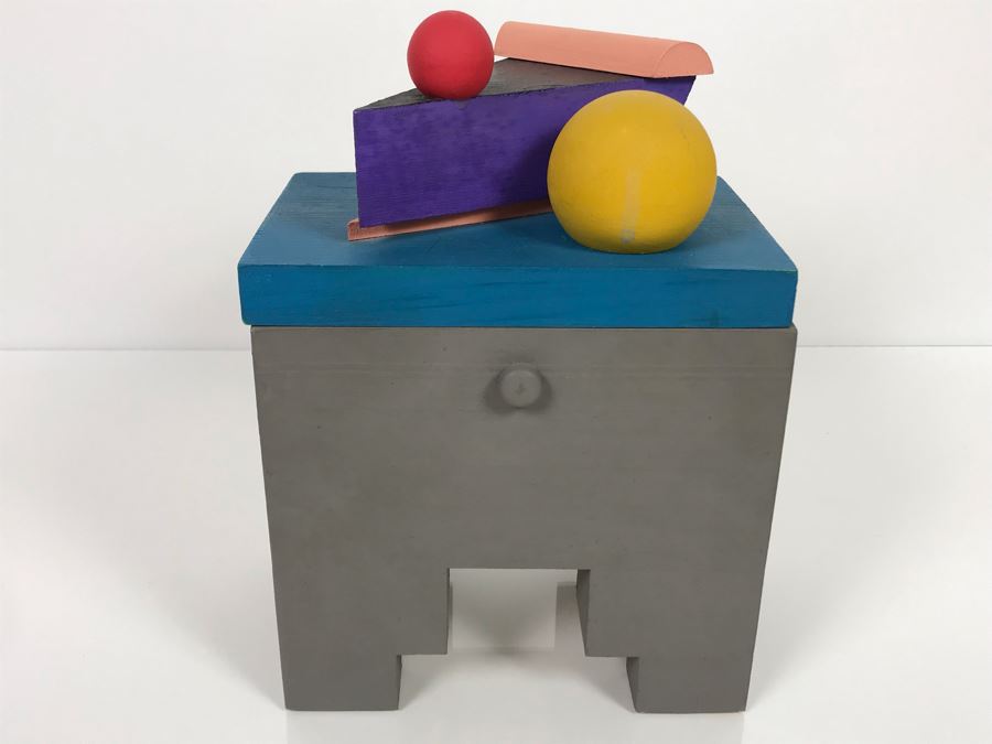 JUST ADDED - Signed Ray Jacobs (1928-2010)  California Artist Wooden Art Box With Lid 7W X 5D X 8.75H [Photo 2]