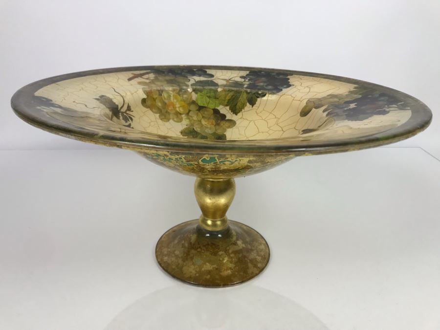 JUST ADDED - Hand-Signed Lesley Roy Footed Centerpiece Bowl Grape Motif 16R X 8H (MOE) [Photo 3]