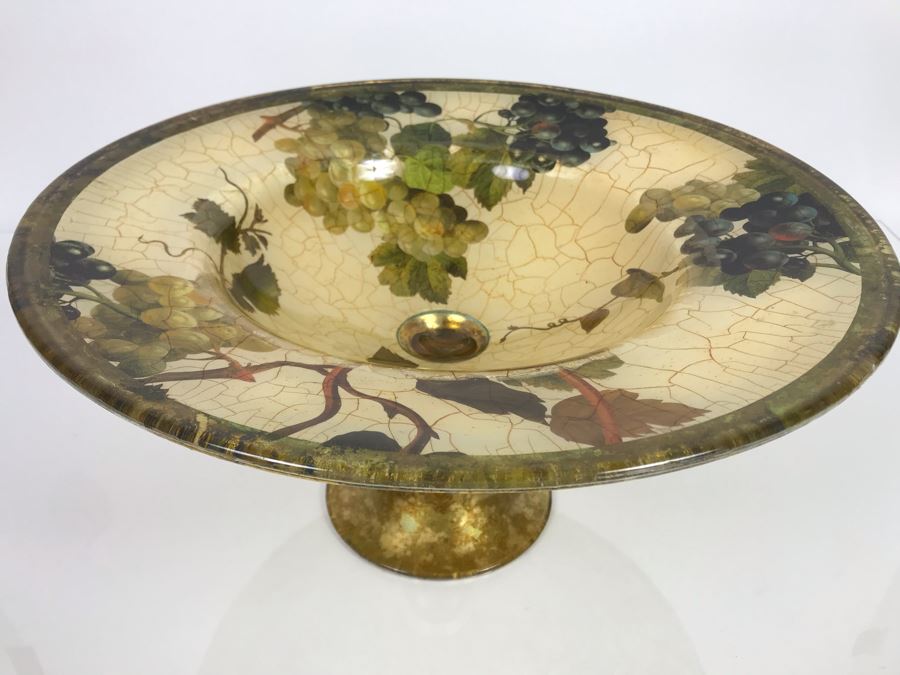 JUST ADDED - Hand-Signed Lesley Roy Footed Centerpiece Bowl Grape Motif 16R X 8H (MOE) [Photo 2]
