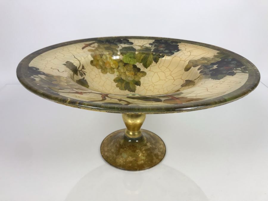 JUST ADDED - Hand-Signed Lesley Roy Footed Centerpiece Bowl Grape Motif 16R X 8H (MOE)