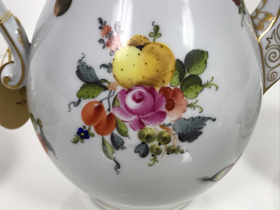 JUST ADDED - Vintage Herend Hungary Hand-Painted Teapot 9H (One Of The Stoppers Underneath Lid Is Chipped) With Eight Demitasse Cups 2.5W And Saucers And Small Dish [Photo 26]