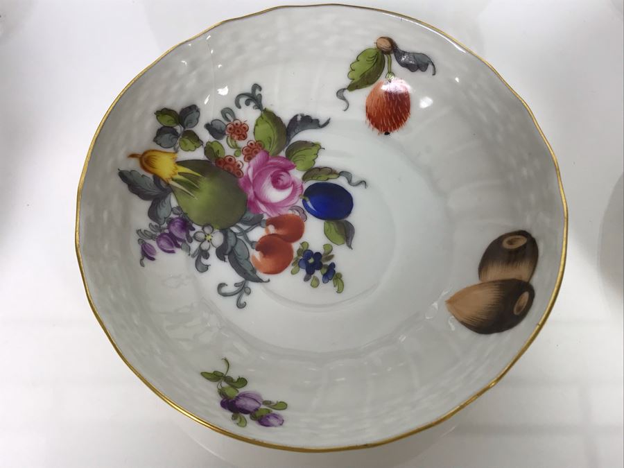 JUST ADDED - Vintage Herend Hungary Hand-Painted Teapot 9H (One Of The Stoppers Underneath Lid Is Chipped) With Eight Demitasse Cups 2.5W And Saucers And Small Dish [Photo 7]