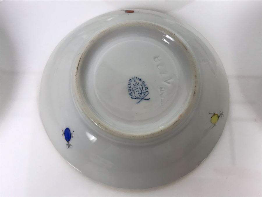 JUST ADDED - Vintage Herend Hungary Hand-Painted Teapot 9H (One Of The Stoppers Underneath Lid Is Chipped) With Eight Demitasse Cups 2.5W And Saucers And Small Dish [Photo 10]