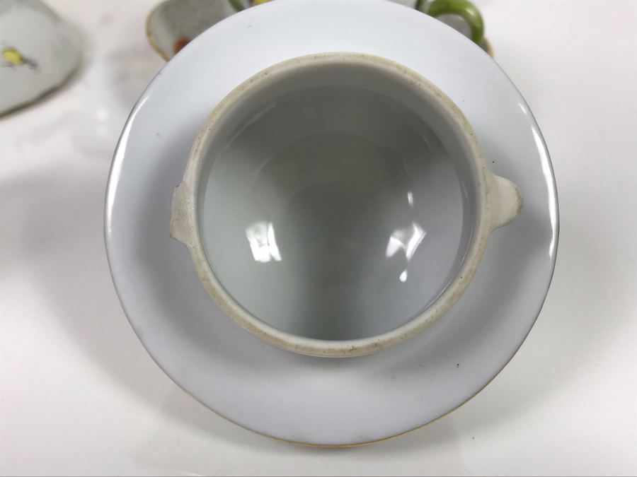 JUST ADDED - Vintage Herend Hungary Hand-Painted Teapot 9H (One Of The Stoppers Underneath Lid Is Chipped) With Eight Demitasse Cups 2.5W And Saucers And Small Dish [Photo 19]