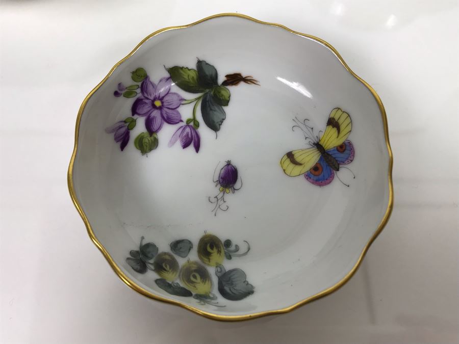 JUST ADDED - Vintage Herend Hungary Hand-Painted Teapot 9H (One Of The Stoppers Underneath Lid Is Chipped) With Eight Demitasse Cups 2.5W And Saucers And Small Dish [Photo 23]