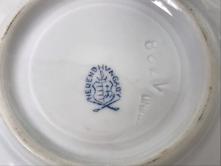 JUST ADDED - Vintage Herend Hungary Hand-Painted Teapot 9H (One Of The Stoppers Underneath Lid Is Chipped) With Eight Demitasse Cups 2.5W And Saucers And Small Dish [Photo 11]