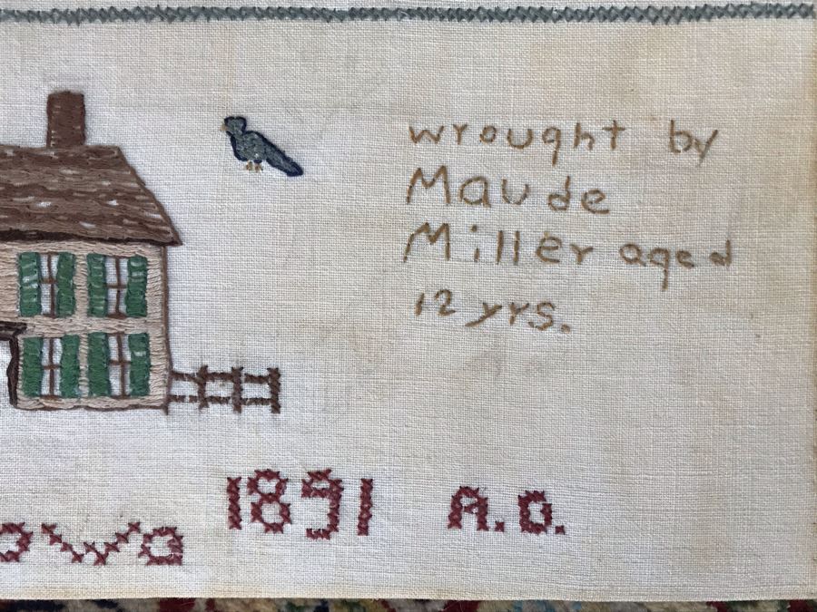JUST ADDED - Antique 1891 Sampler Albion, Iowa 12.5W X 10.5H [Photo 5]