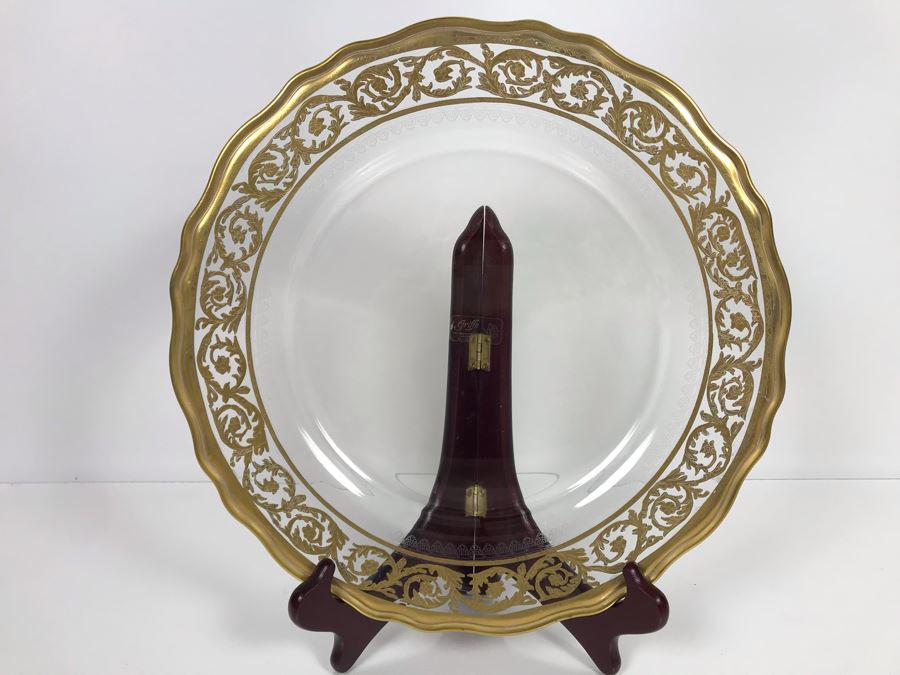 JUST ADDED - High End Hand Crafted Glass - Griffe Montenapoleone Milano By Vetrerie Di Empoli Gold Painted Italian 13' Plate Retails $1,000+ (MOE) [Photo 3]