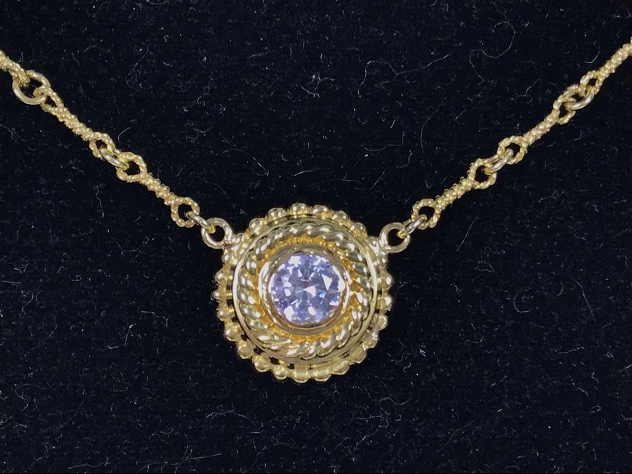 JUST ADDED - 18K Gold Chain Necklace With 18K Gold Pendant (Diamond Was Replaced With CZ Stone) 15'L Chain 10.8g (MOE) [Photo 3]