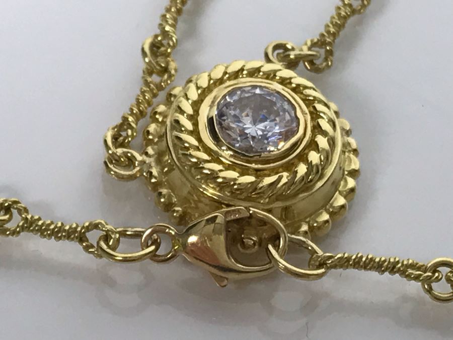 JUST ADDED - 18K Gold Chain Necklace With 18K Gold Pendant (Diamond Was Replaced With CZ Stone) 15'L Chain 10.8g (MOE) [Photo 13]