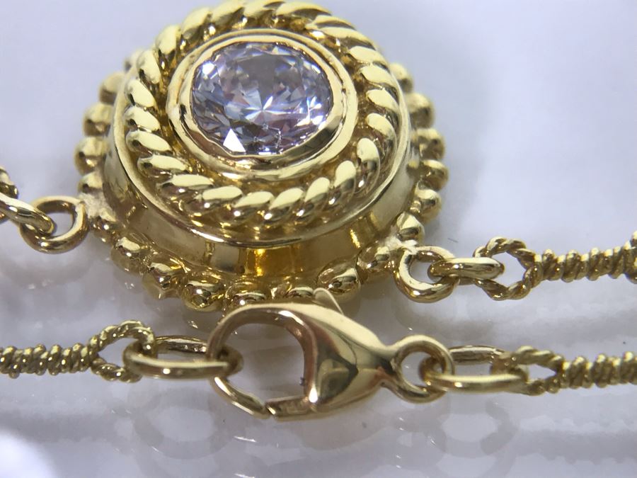 JUST ADDED - 18K Gold Chain Necklace With 18K Gold Pendant (Diamond Was Replaced With CZ Stone) 15'L Chain 10.8g (MOE) [Photo 14]