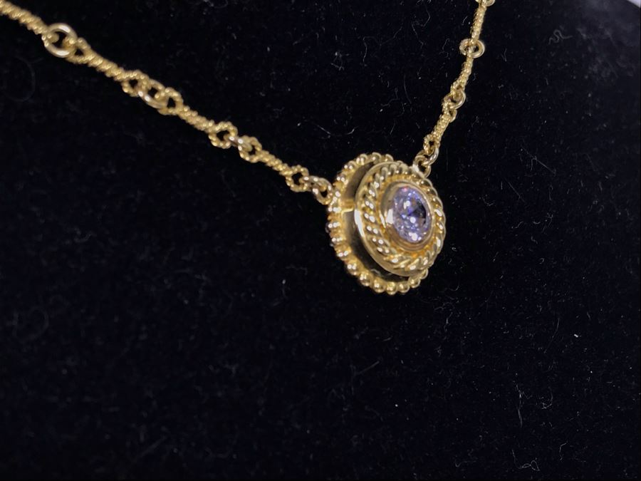 JUST ADDED - 18K Gold Chain Necklace With 18K Gold Pendant (Diamond Was Replaced With CZ Stone) 15'L Chain 10.8g (MOE) [Photo 5]