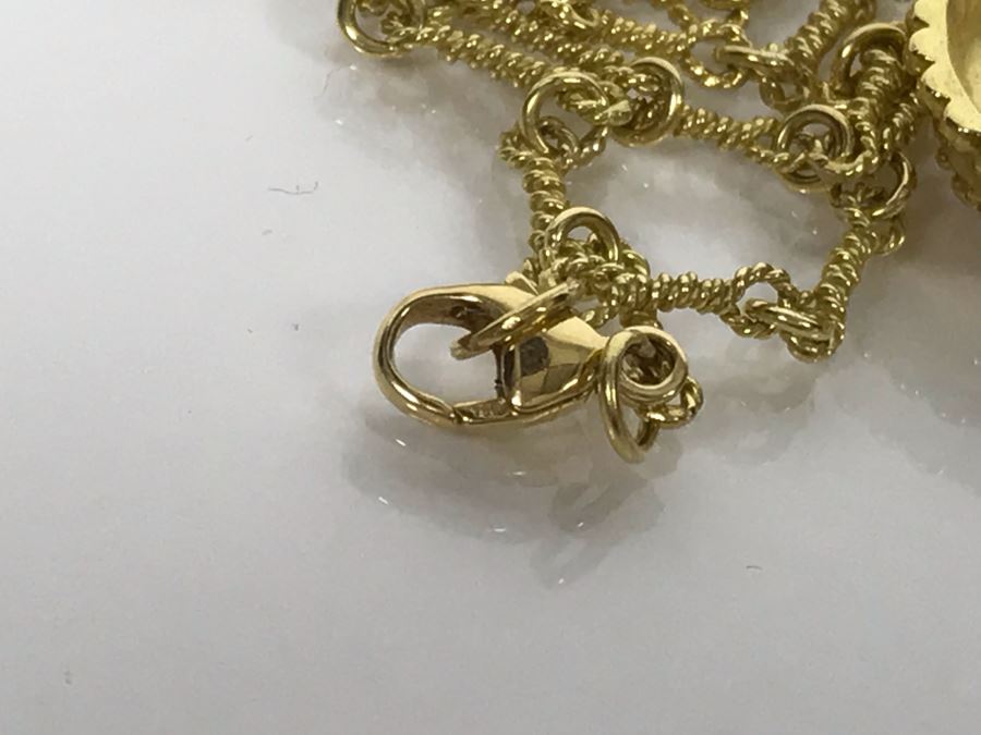 JUST ADDED - 18K Gold Chain Necklace With 18K Gold Pendant (Diamond Was Replaced With CZ Stone) 15'L Chain 10.8g (MOE) [Photo 10]