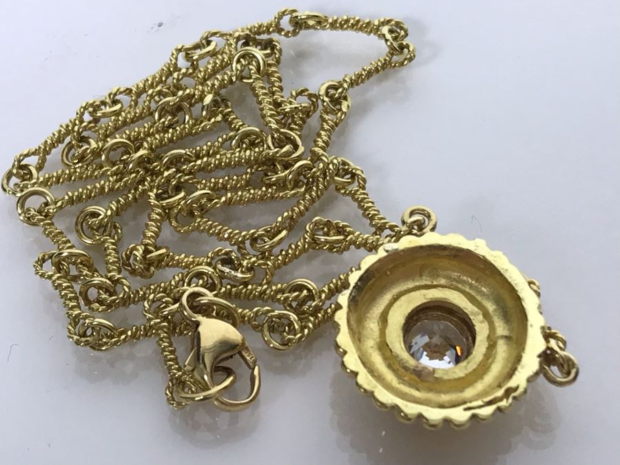 JUST ADDED - 18K Gold Chain Necklace With 18K Gold Pendant (Diamond Was Replaced With CZ Stone) 15'L Chain 10.8g (MOE) [Photo 9]