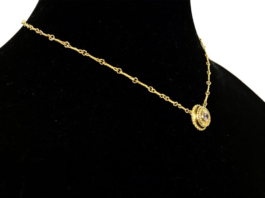 JUST ADDED - 18K Gold Chain Necklace With 18K Gold Pendant (Diamond Was Replaced With CZ Stone) 15'L Chain 10.8g (MOE) [Photo 4]