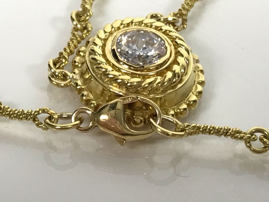 JUST ADDED - 18K Gold Chain Necklace With 18K Gold Pendant (Diamond Was Replaced With CZ Stone) 15'L Chain 10.8g (MOE) [Photo 12]