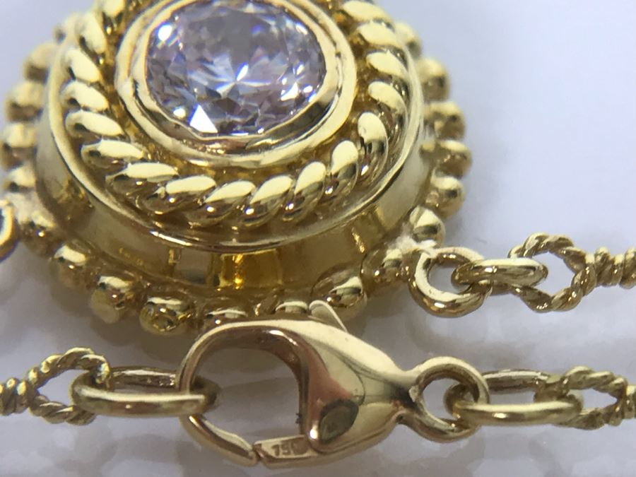 JUST ADDED - 18K Gold Chain Necklace With 18K Gold Pendant (Diamond Was Replaced With CZ Stone) 15'L Chain 10.8g (MOE) [Photo 11]