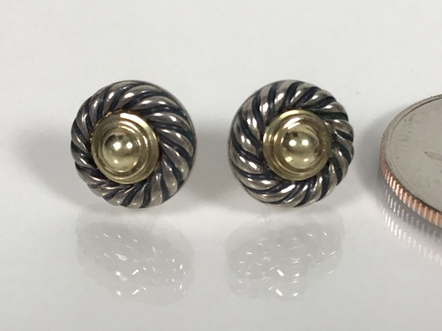 JUST ADDED - David Yurman 14K Gold / Sterling Silver Stud Earrings 4.5g (MOE) [Photo 2]
