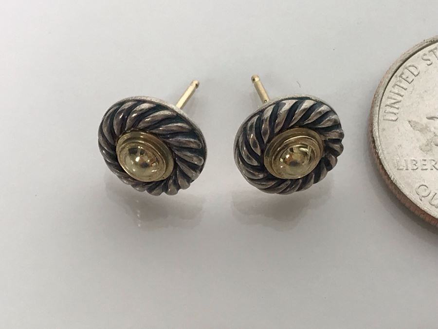JUST ADDED - David Yurman 14K Gold / Sterling Silver Stud Earrings 4.5g (MOE) [Photo 5]