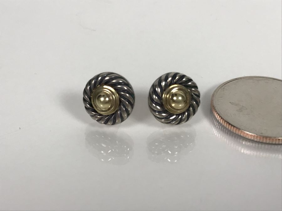 JUST ADDED - David Yurman 14K Gold / Sterling Silver Stud Earrings 4.5g (MOE) [Photo 3]