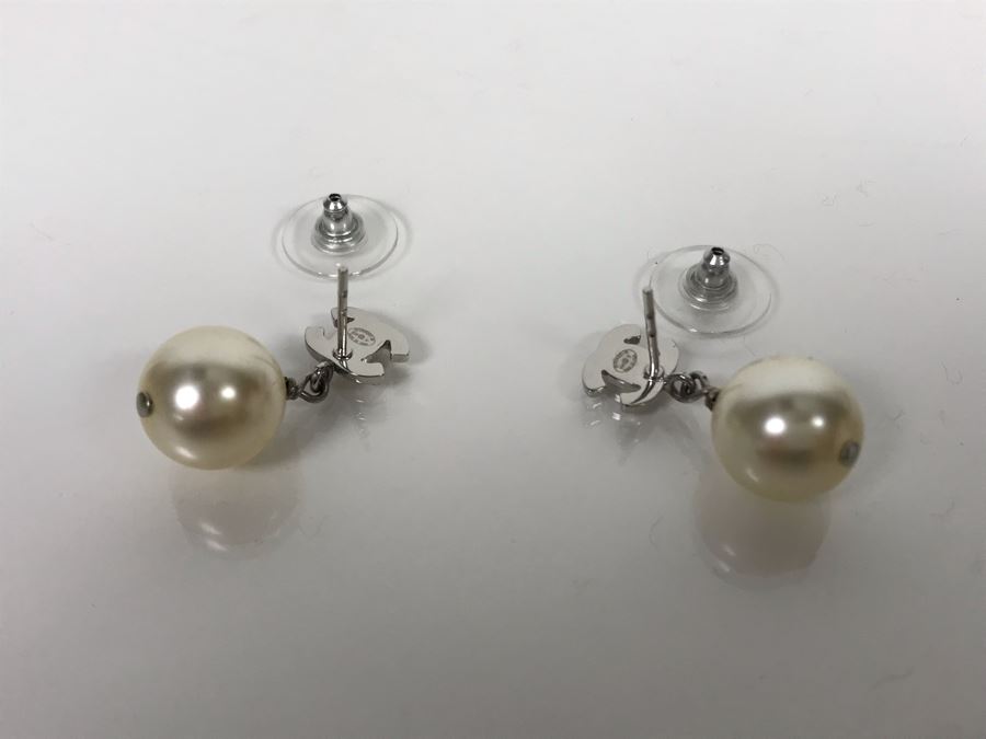 JUST ADDED - Chanel Crystal Pearl Drop Earrings B14 V Made In Italy (MOE) [Photo 9]