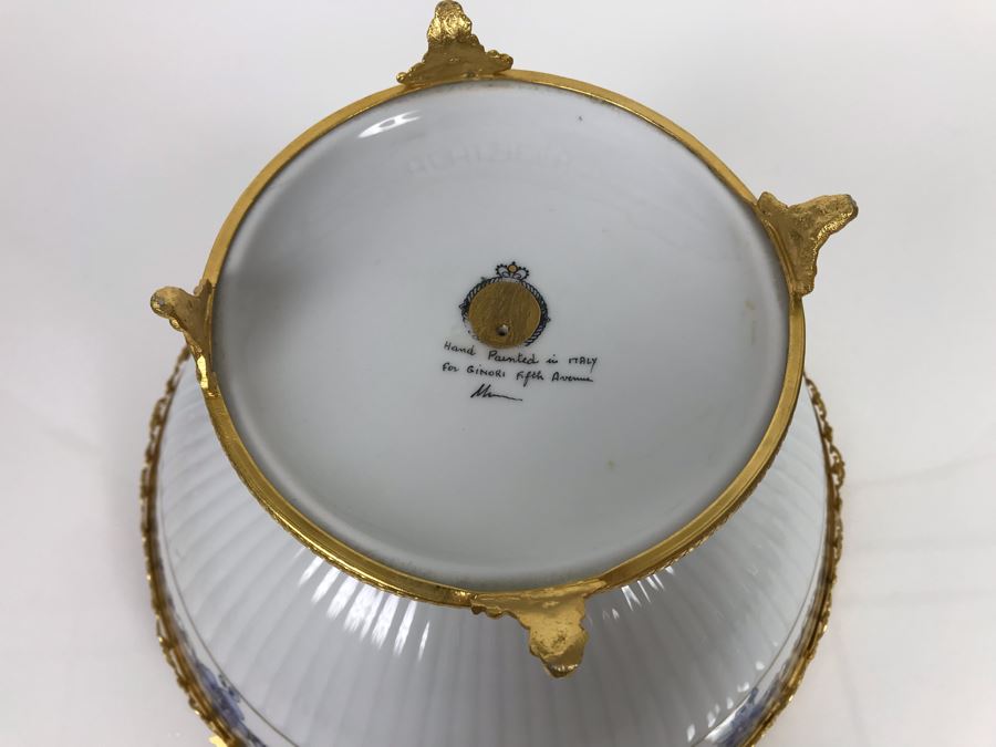 LAST MINUTE ADD - Hand Painted For Ginori Fifth Avenue Italian Footed Bowl With Gold Tone Decorations 12W X 6H (MOE) [Photo 8]