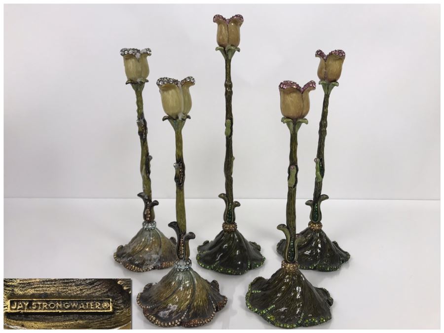 LAST MINUTE ADD - Jay Strongwater Candlesticks Candle Holders Set Of Five 9.5H - 12.5H (Retails Over $1,000 Per Candlestick Totaling $5,000+) (MOE)