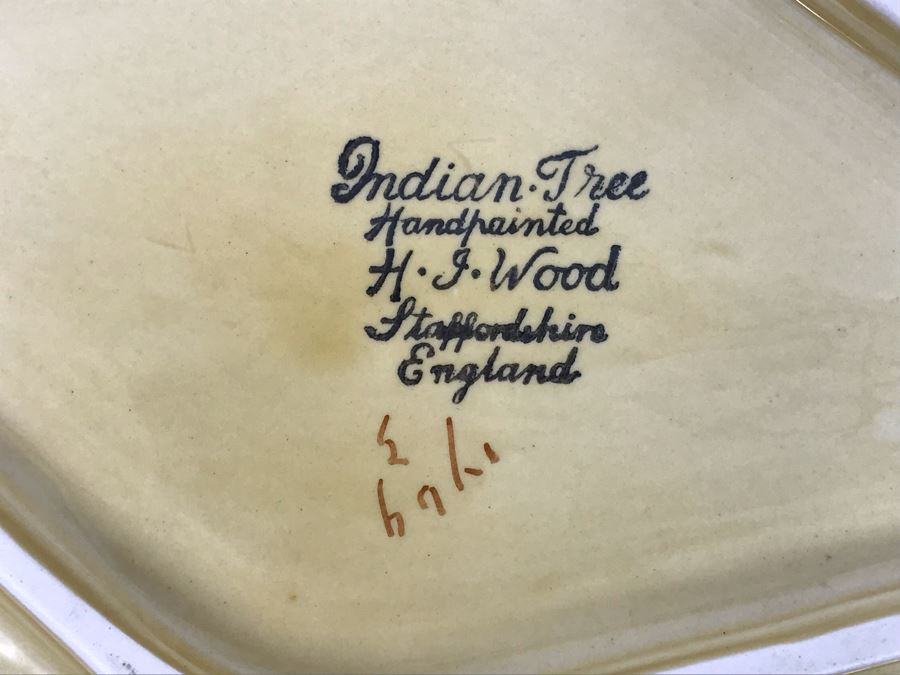 LAST MINUTE ADD - Handpainted H J Wood Staffordshire England Diamond Dish Indian Tree 13.5 X 8.5 [Photo 8]