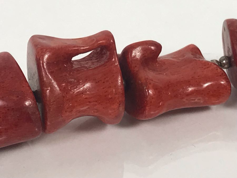 LAST MINUTE ADD - Stunning Red Chunky Coral Necklace With Carved Bone And Sterling Pendant [Photo 17]