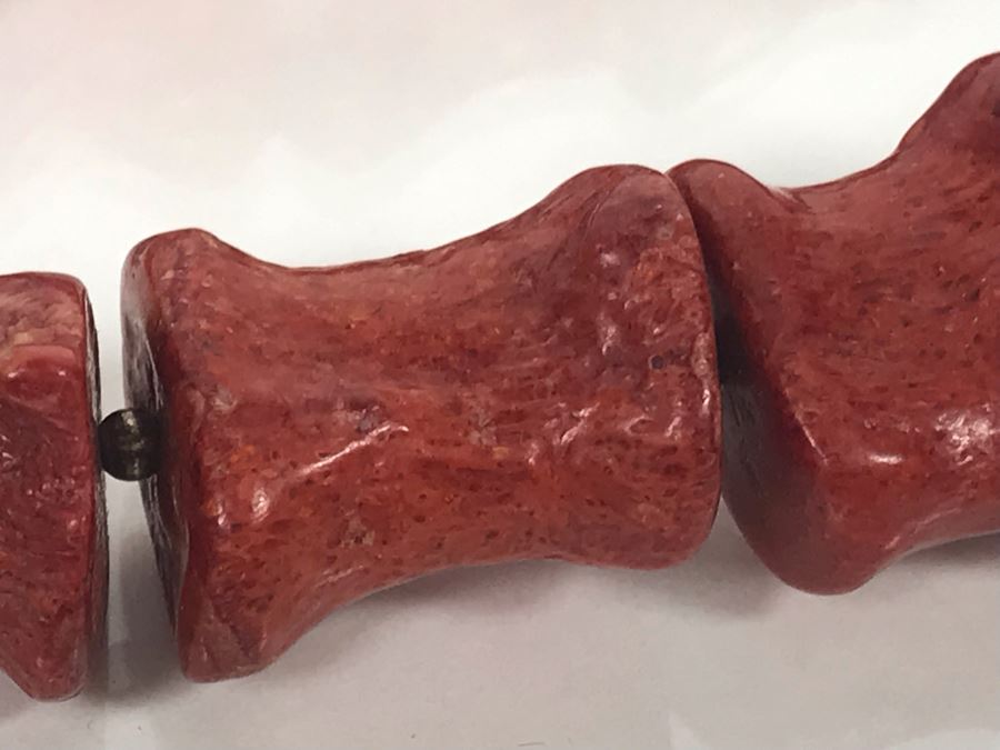 LAST MINUTE ADD - Stunning Red Chunky Coral Necklace With Carved Bone And Sterling Pendant [Photo 15]