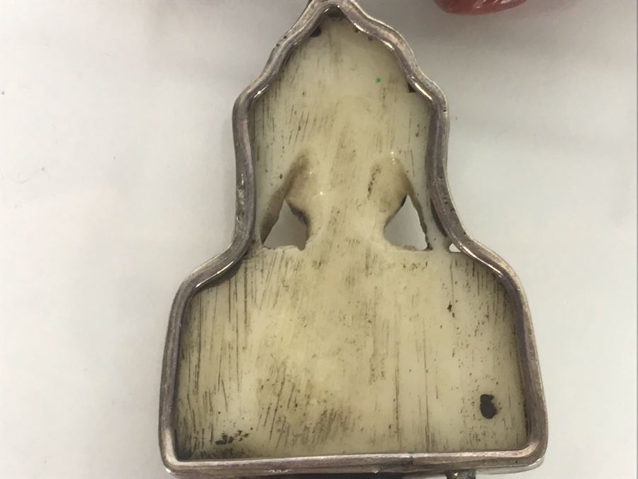 LAST MINUTE ADD - Stunning Red Chunky Coral Necklace With Carved Bone And Sterling Pendant [Photo 13]