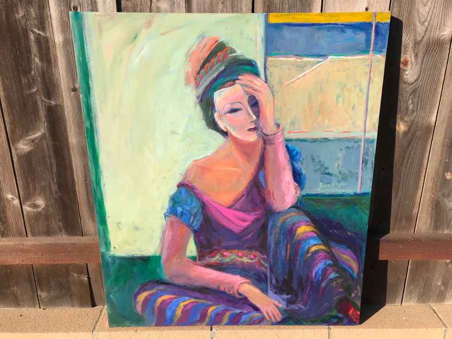 Original Jean Klafs Abstract Expressionist Painting On Canvas Titled 'The Mask' 40 X 34 [Photo 2]