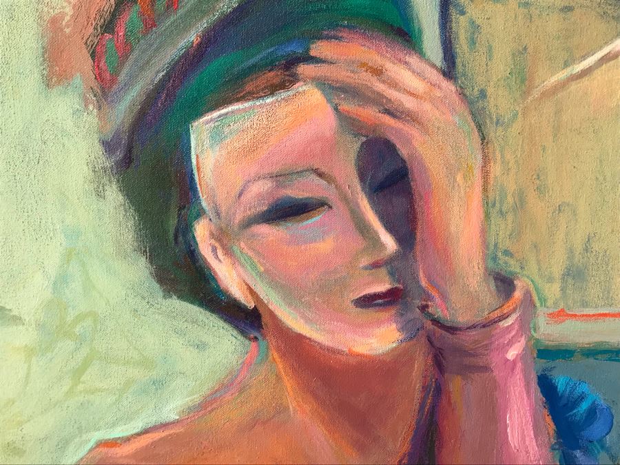 Original Jean Klafs Abstract Expressionist Painting On Canvas Titled 'The Mask' 40 X 34 [Photo 5]