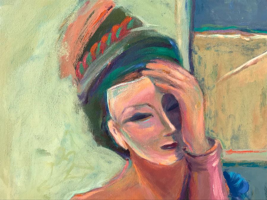 Original Jean Klafs Abstract Expressionist Painting On Canvas Titled 'The Mask' 40 X 34 [Photo 4]