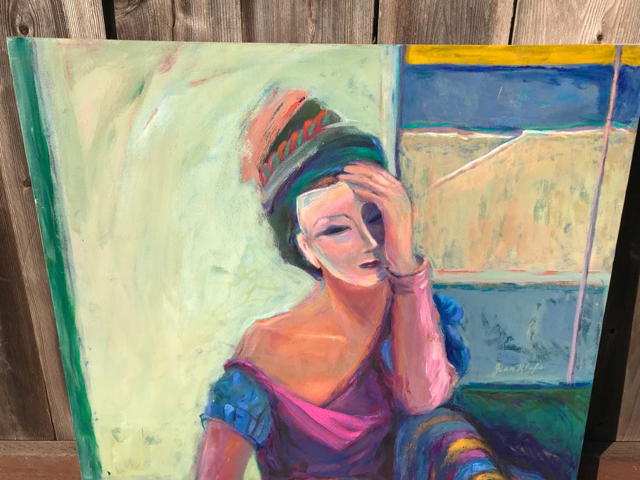 Original Jean Klafs Abstract Expressionist Painting On Canvas Titled 'The Mask' 40 X 34 [Photo 3]