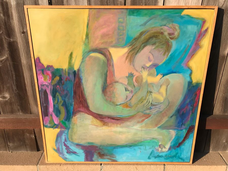 Original Jean Klafs Abstract Expressionist Framed Painting On Canvas Titled 'First Born' 36 X 36 [Photo 1]