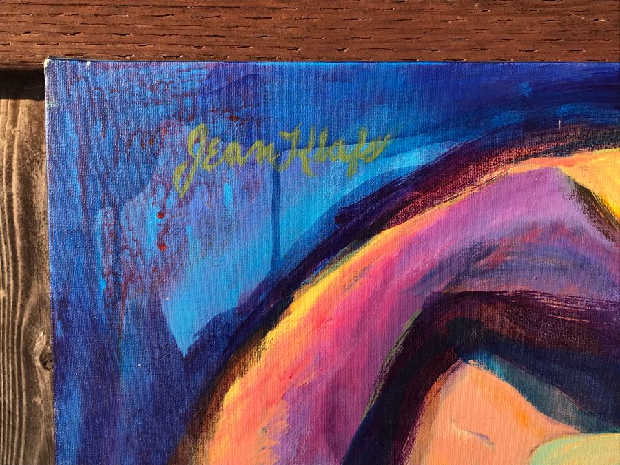 Original Jean Klafs Abstract Expressionist Framed Painting On Canvas Titled '2 Figures' 48 X 36 [Photo 6]